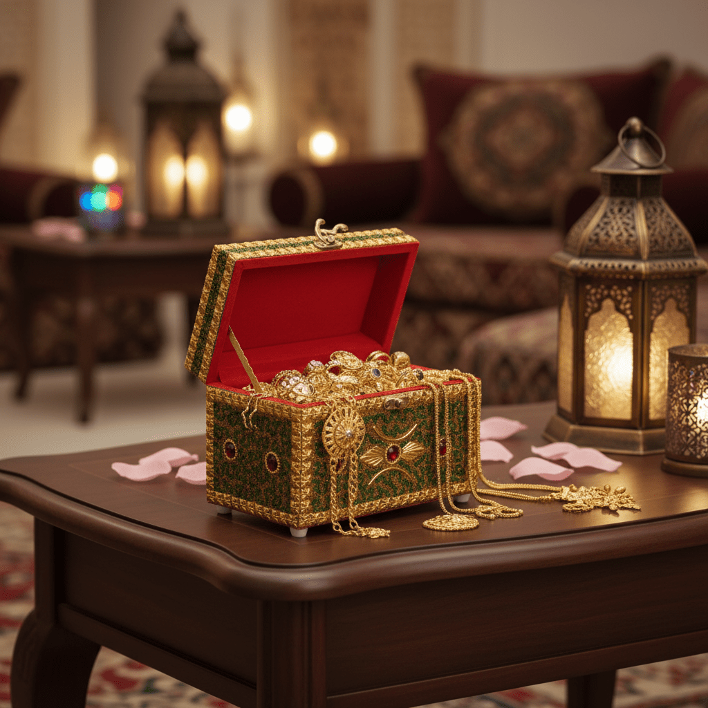 AKDC Golden and Green Wooden Jewellery Box with Antique Brass Latch, Decorative Storage Organizer (7 inch) - Al Kabayel Discount CentreAKDC Golden and Green Wooden Jewellery Box with Antique Brass Latch, Decorative Storage Organizer (7 inch)Organizers & AccessoriesAKDCAl Kabayel Discount Centre