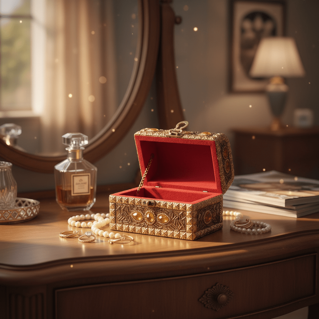 AKDC Golden Wooden Jewellery Storage Box with Antique Brass Lock, Compact Decorative Organizer (13×8 cm) - Al Kabayel Discount CentreAKDC Golden Wooden Jewellery Storage Box with Antique Brass Lock, Compact Decorative Organizer (13×8 cm)Organizers & AccessoriesAKDCAl Kabayel Discount Centre