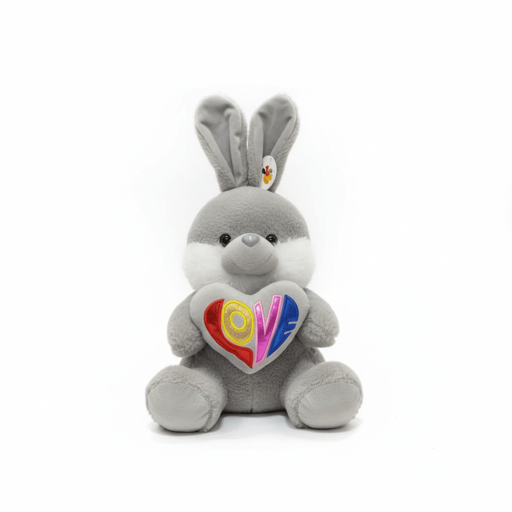 AKDC Gray Bunny Soft Plush Toy with Love Text Print – 30 cm Stuffed Animal Gift Toy - Al Kabayel Discount CentreAKDC Gray Bunny Soft Plush Toy with Love Text Print – 30 cm Stuffed Animal Gift ToyToysAKDCAl Kabayel Discount Centre