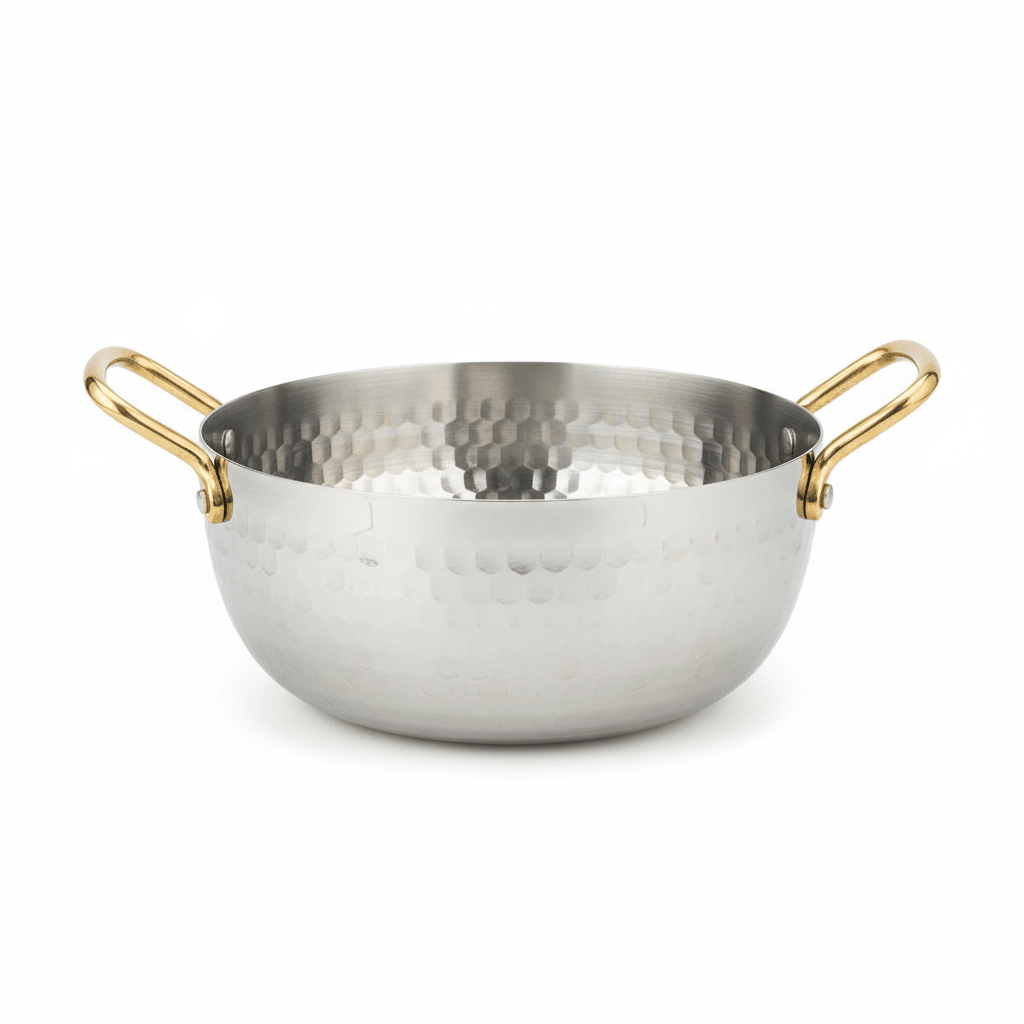 AKDC Hammered Stainless Steel Round Soup Pot With Gold Handle - 20cm - Al Kabayel Discount CentreAKDC Hammered Stainless Steel Round Soup Pot With Gold Handle - 20cmCasseroles & Stock PotsAKDCAl Kabayel Discount Centre