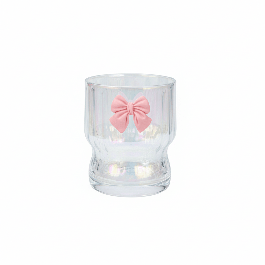 AKDC Iridescent Ribbed Glass Tumbler with Pink Bow Detail | 310ml | Drinkware - Al Kabayel Discount CentreAKDC Iridescent Ribbed Glass Tumbler with Pink Bow Detail | 310ml | DrinkwareTumblersAKDCAl Kabayel Discount Centre