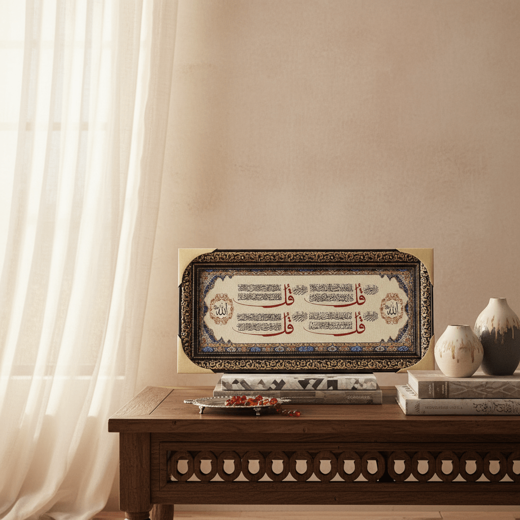 AKDC Islamic Cloth Wall Art Frame Featuring Quranic Verse Arabic Calligraphy – Beige – 65 × 30 cm - Al Kabayel Discount CentreAKDC Islamic Cloth Wall Art Frame Featuring Quranic Verse Arabic Calligraphy – Beige – 65 × 30 cmFrames & Wall artAKDCAl Kabayel Discount Centre