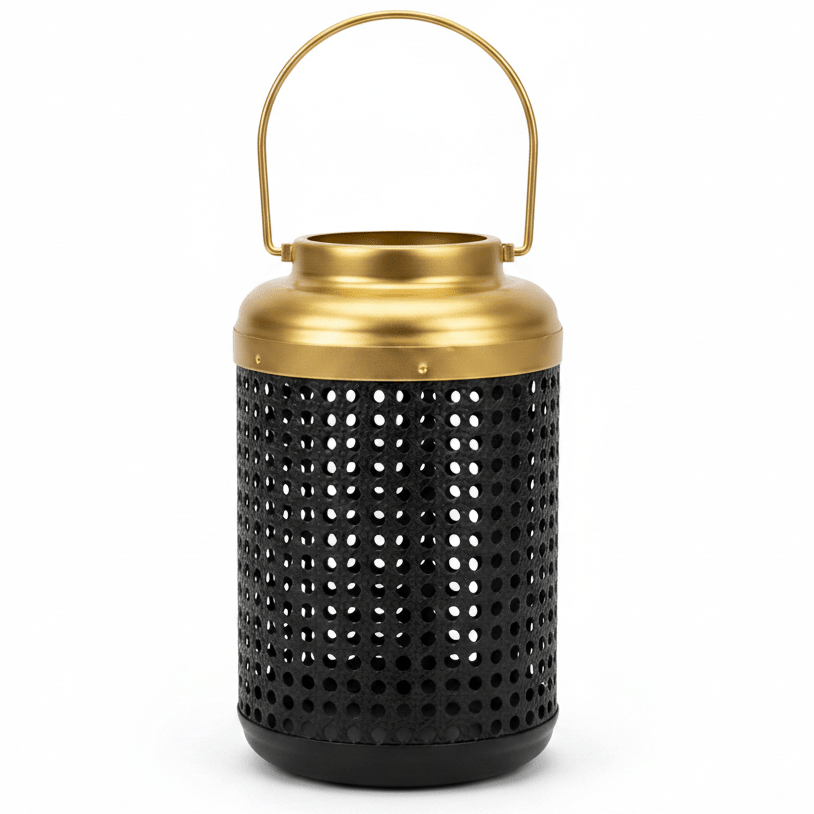 AKDC Large Black and Gold Metal Lantern Candle Holder with Handle for Home Decoration, Events & Ambient Lighting – 25×10 cm - Al Kabayel Discount CentreAKDC Large Black and Gold Metal Lantern Candle Holder with Handle for Home Decoration, Events & Ambient Lighting – 25×10 cmHome Décor AccentsAKDCAl Kabayel Discount Centre