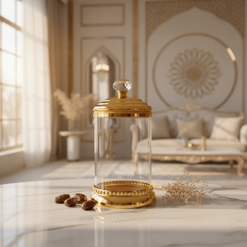 AKDC Large Glass Sugar Jar with Gold Lid & Stand – Elegant Kitchen & Table Storage Solution – 30x12 cm - Al Kabayel Discount CentreAKDC Large Glass Sugar Jar with Gold Lid & Stand – Elegant Kitchen & Table Storage Solution – 30x12 cmJars & Food SaversAKDCAl Kabayel Discount Centre