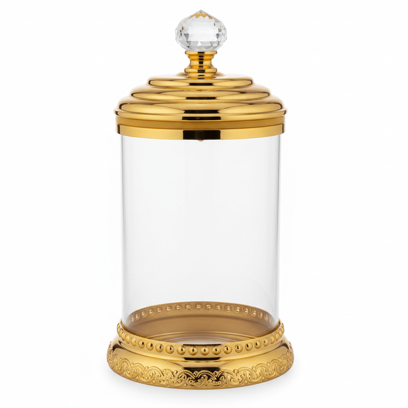 AKDC Large Glass Sugar Jar with Gold Lid & Stand – Elegant Kitchen & Table Storage Solution – 30x12 cm - Al Kabayel Discount CentreAKDC Large Glass Sugar Jar with Gold Lid & Stand – Elegant Kitchen & Table Storage Solution – 30x12 cmJars & Food SaversAKDCAl Kabayel Discount Centre