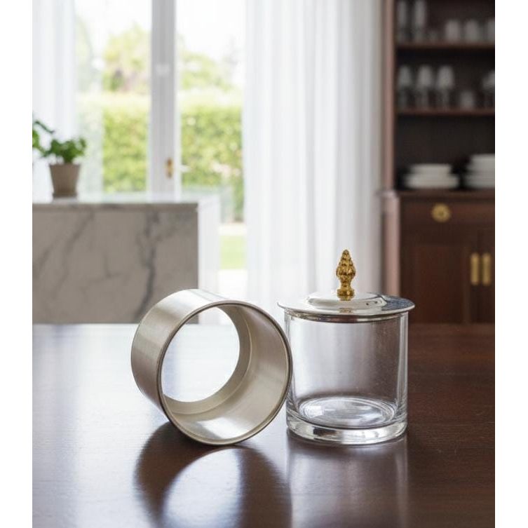 AKDC Large Glass Sugar Pot with Silver Metal Cover and Gold Accent Finish – Stylish Kitchen Container for Sugar, Tea, or Coffee – Decorative Home Accessory 12x12 cm - Al Kabayel Discount CentreAKDC Large Glass Sugar Pot with Silver Metal Cover and Gold Accent Finish – Stylish Kitchen Container for Sugar, Tea, or Coffee – Decorative Home Accessory 12x12 cmJars & Food SaversAKDCAl Kabayel Discount Centre