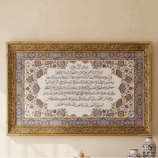 AKDC Large Islamic Cloth Wall Frame Featuring Ayat Al Kursi Arabic Calligraphy – Beige – 110 × 60 cm Premium Wall Décor - Al Kabayel Discount CentreAKDC Large Islamic Cloth Wall Frame Featuring Ayat Al Kursi Arabic Calligraphy – Beige – 110 × 60 cm Premium Wall DécorFrames & Wall artAKDCAl Kabayel Discount Centre