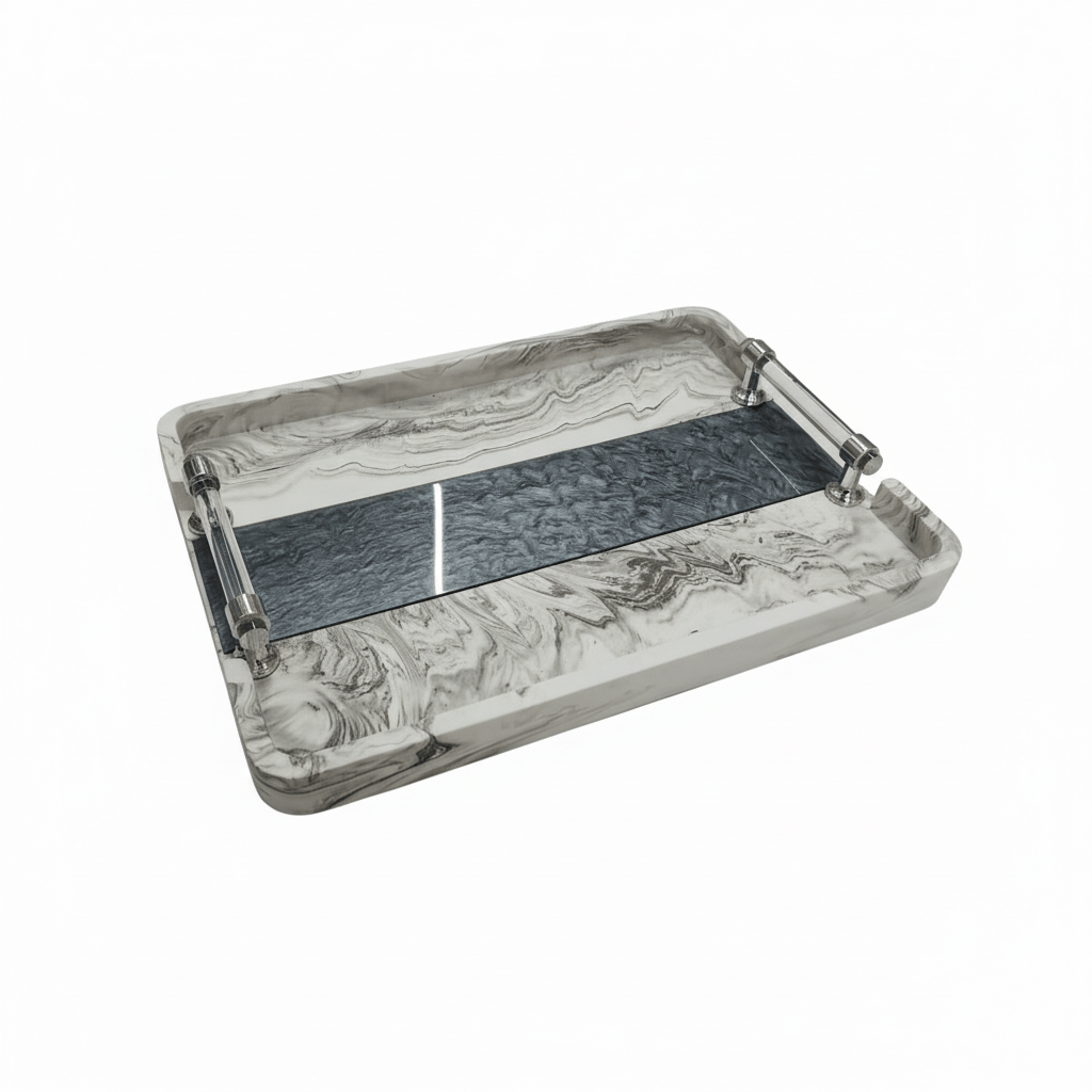AKDC Large Rectangular Serving Tray – White Plaster of Paris Construction with Silver & Green Accent Design (35 × 25 cm) - Al Kabayel Discount CentreAKDC Large Rectangular Serving Tray – White Plaster of Paris Construction with Silver & Green Accent Design (35 × 25 cm)Serving TraysAKDCAl Kabayel Discount Centre