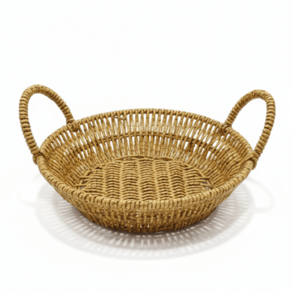 AKDC Large Round Handwoven Rattan Basket with Handle – Natural Brown Finish, Multipurpose Home & Table Organizer, 28 × 7 cm - Al Kabayel Discount CentreAKDC Large Round Handwoven Rattan Basket with Handle – Natural Brown Finish, Multipurpose Home & Table Organizer, 28 × 7 cmRattanAKDCAl Kabayel Discount Centre