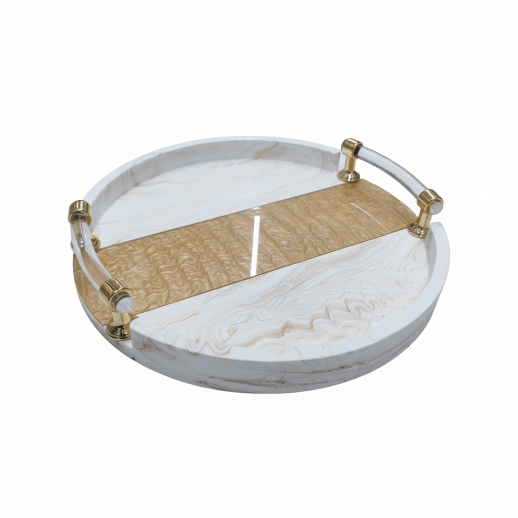 AKDC Large Round Serving Tray – White Plaster of Paris Finish with Premium Gold Decorative Accents (32 cm) - Al Kabayel Discount CentreAKDC Large Round Serving Tray – White Plaster of Paris Finish with Premium Gold Decorative Accents (32 cm)Serving TraysAKDCAl Kabayel Discount Centre