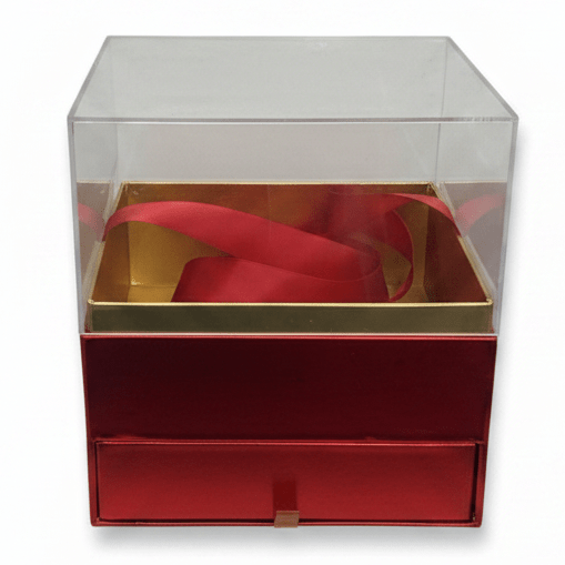 AKDC Large Square Red Cardboard Gift Box with Clear Plastic Lid & Ties for Luxury Gift Hampers, Wedding Gifts & Event Packaging – 18×18×19 cm - Al Kabayel Discount CentreAKDC Large Square Red Cardboard Gift Box with Clear Plastic Lid & Ties for Luxury Gift Hampers, Wedding Gifts & Event Packaging – 18×18×19 cmPacking & Wrapping SuppliesAKDCAl Kabayel Discount Centre