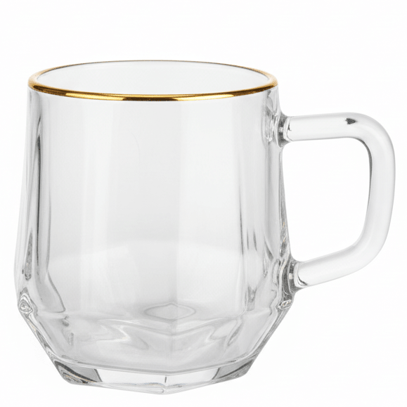 AKDC Luxury Clear Glass Mug with Golden Rim and Strong Handle for Serving Drinks 300ml - Al Kabayel Discount CentreAKDC Luxury Clear Glass Mug with Golden Rim and Strong Handle for Serving Drinks 300mlMugsAKDCAl Kabayel Discount Centre