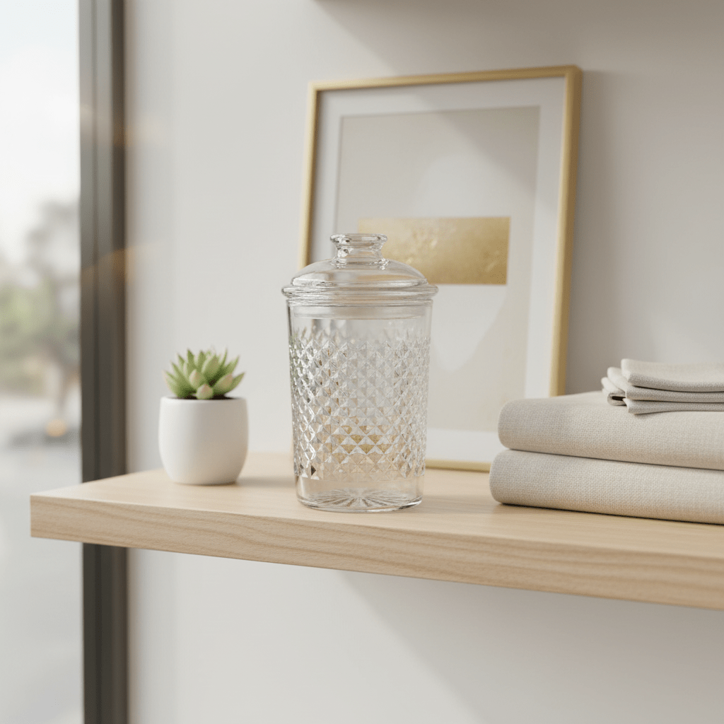 AKDC Luxury Diamond - Pattern Round Airtight Acrylic Storage Canister – Transparent Decorative Jar with Lid, 1200 ml - Al Kabayel Discount CentreAKDC Luxury Diamond - Pattern Round Airtight Acrylic Storage Canister – Transparent Decorative Jar with Lid, 1200 mlJars & Food SaversAKDCAl Kabayel Discount Centre