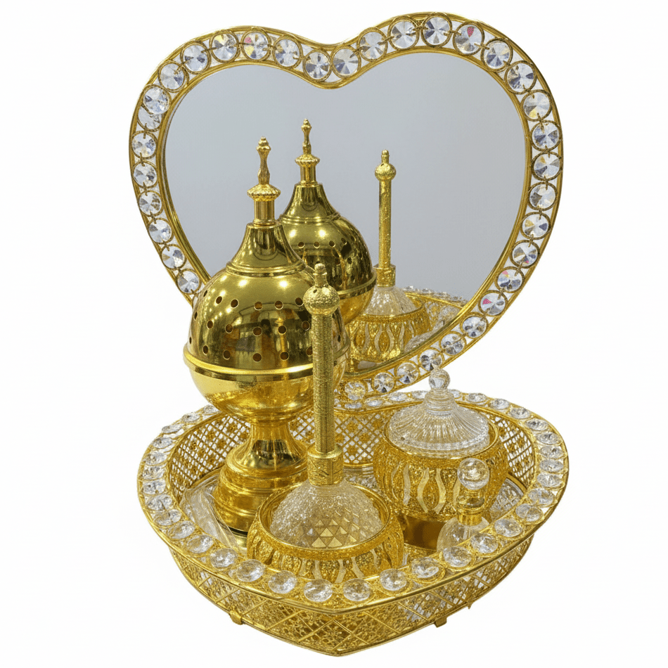 AKDC Luxury Heart - Shaped Gold & Crystal Arabic Incense Set | Premium Bakhoor Burner Gift Set | 30cm - Al Kabayel Discount CentreAKDC Luxury Heart - Shaped Gold & Crystal Arabic Incense Set | Premium Bakhoor Burner Gift Set | 30cmIncense BurnerAKDCAl Kabayel Discount Centre