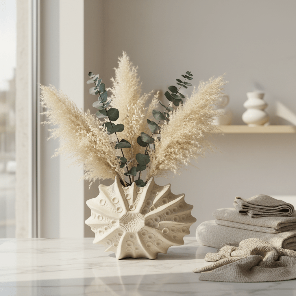 AKDC Luxury Shell - Inspired Ceramic Flower Vase – Elegant Beige Decorative Vase for Modern Interiors, 22 × 17 cm - Al Kabayel Discount CentreAKDC Luxury Shell - Inspired Ceramic Flower Vase – Elegant Beige Decorative Vase for Modern Interiors, 22 × 17 cmFlower/Plant PotsAKDCAl Kabayel Discount Centre