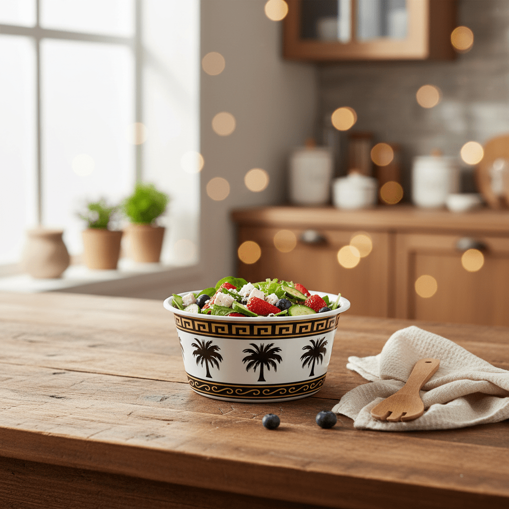 AKDC Melamine Bowl with Lid – Palm Tree Pattern, Strong & Lightweight Food Storage and Serving Bowl (16 × 8.5 cm) - Al Kabayel Discount CentreAKDC Melamine Bowl with Lid – Palm Tree Pattern, Strong & Lightweight Food Storage and Serving Bowl (16 × 8.5 cm)BowlsAKDCAl Kabayel Discount Centre