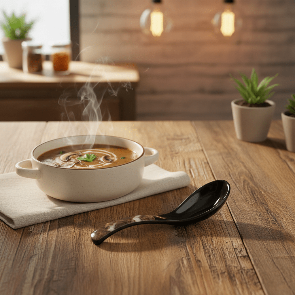 AKDC Melamine Soup Spoon in Dark Brown with Black Accent, Durable Serving Spoon – 14 cm - Al Kabayel Discount CentreAKDC Melamine Soup Spoon in Dark Brown with Black Accent, Durable Serving Spoon – 14 cmSpatulas And SpoonsAKDCAl Kabayel Discount Centre