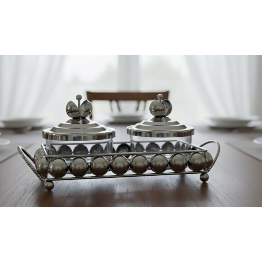 AKDC Metal and Glass 2pcs Candy Bowl Set 25.5cm*11cm*12cm, Silver - Al Kabayel Discount CentreAKDC Metal and Glass 2pcs Candy Bowl Set 25.5cm*11cm*12cm, SilverCandy ServersAKDCAl Kabayel Discount Centre