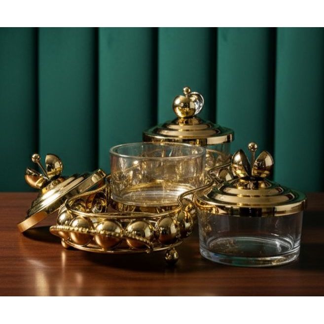 AKDC Metal and Glass 3pcs Candy Bowl Set 37cm*10cm*11.5cm, Gold - Al Kabayel Discount CentreAKDC Metal and Glass 3pcs Candy Bowl Set 37cm*10cm*11.5cm, GoldCandy ServersAKDCAl Kabayel Discount Centre