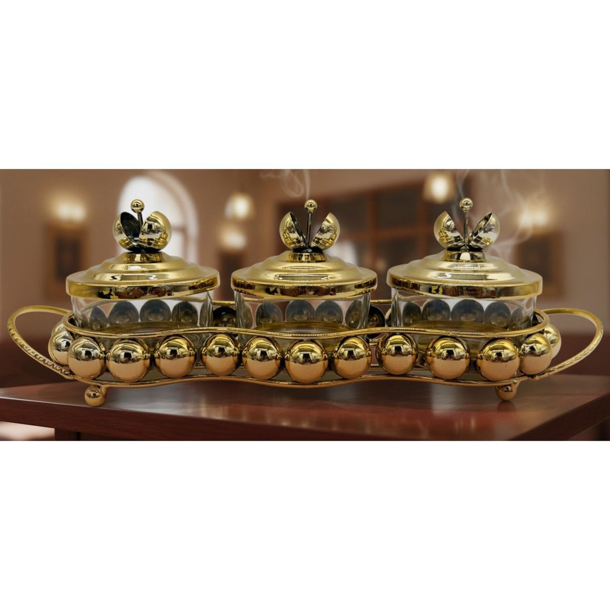 AKDC Metal and Glass 3pcs Candy Bowl Set 37cm*10cm*11.5cm, Gold - Al Kabayel Discount CentreAKDC Metal and Glass 3pcs Candy Bowl Set 37cm*10cm*11.5cm, GoldCandy ServersAKDCAl Kabayel Discount Centre