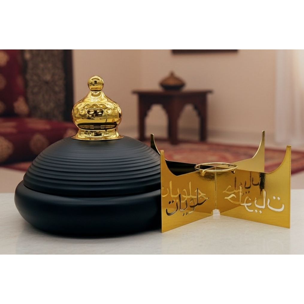 AKDC Metal Candy Bowl with Lid and Stand 16cm*21.5cm, Black/Gold - Al Kabayel Discount CentreAKDC Metal Candy Bowl with Lid and Stand 16cm*21.5cm, Black/GoldCandy ServersAKDCAl Kabayel Discount Centre