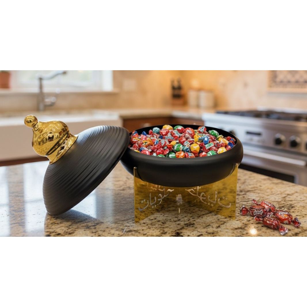 AKDC Metal Candy Bowl with Lid and Stand 20cm*24cm, Black/Gold - Al Kabayel Discount CentreAKDC Metal Candy Bowl with Lid and Stand 20cm*24cm, Black/GoldCandy ServersAKDCAl Kabayel Discount Centre