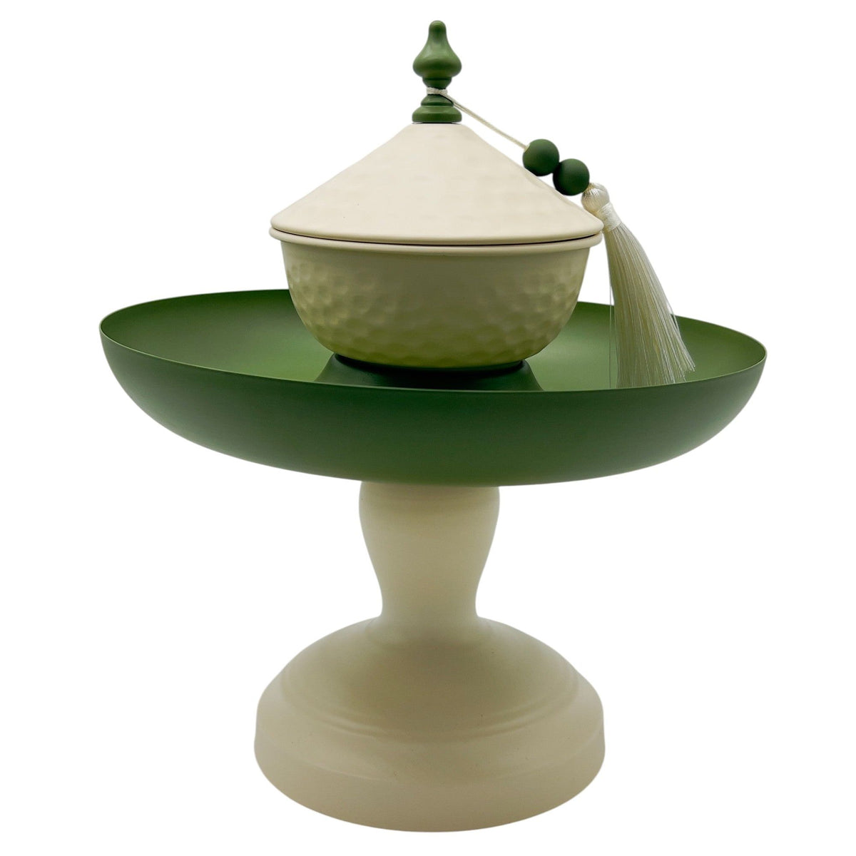 AKDC Metal Footed Candy Tray with Bowl 23.2cm*27cm, Ivory/Green - Al Kabayel Discount CentreAKDC Metal Footed Candy Tray with Bowl 23.2cm*27cm, Ivory/GreenServing TraysAKDCAl Kabayel Discount Centre