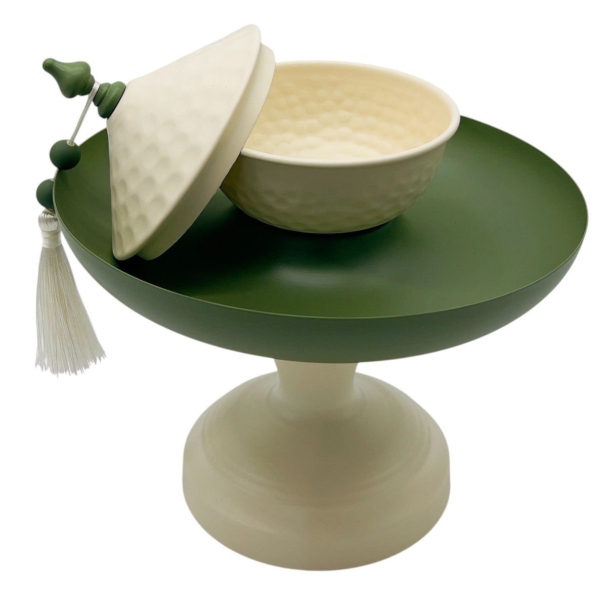 AKDC Metal Footed Candy Tray with Bowl 23.2cm*27cm, Ivory/Green - Al Kabayel Discount CentreAKDC Metal Footed Candy Tray with Bowl 23.2cm*27cm, Ivory/GreenServing TraysAKDCAl Kabayel Discount Centre