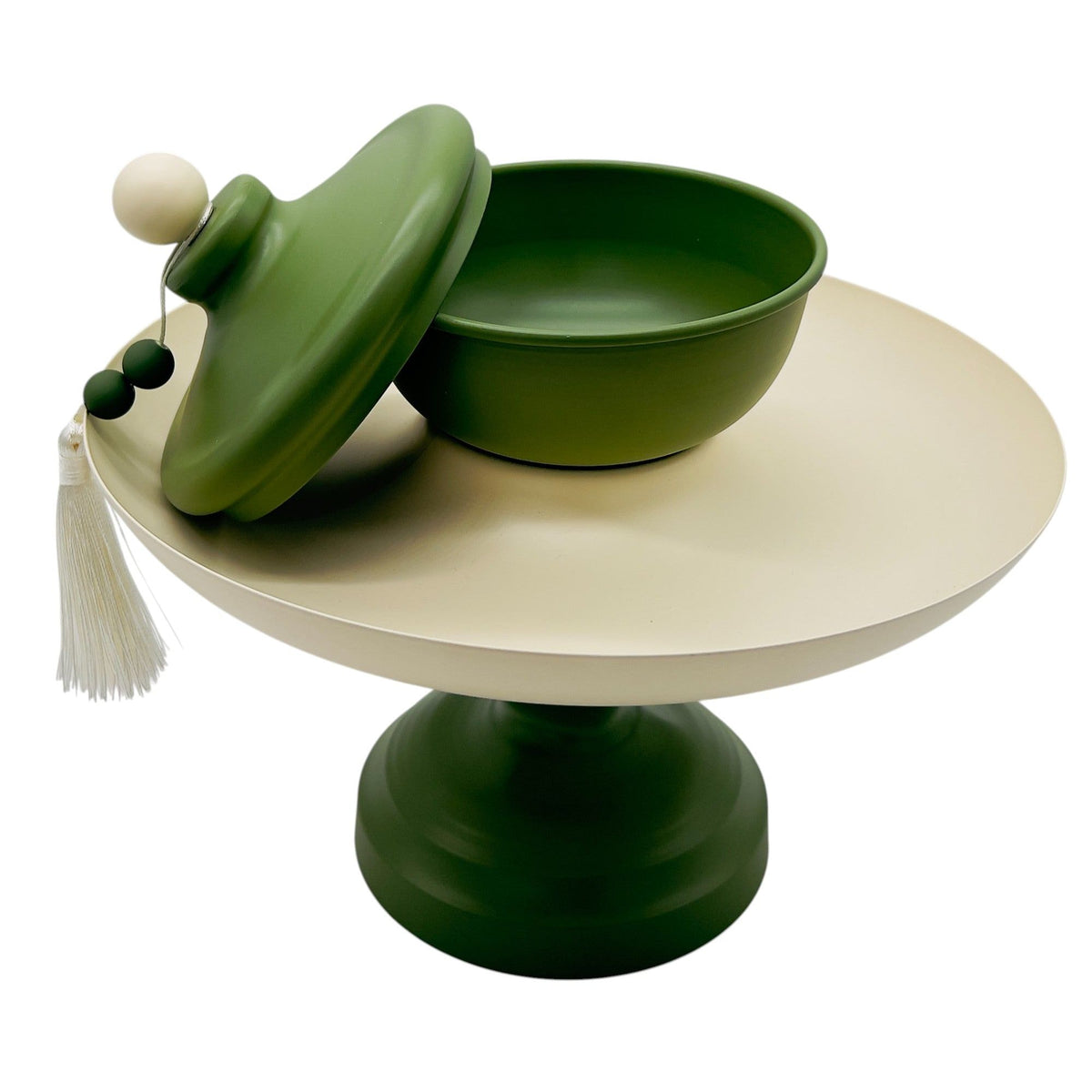 AKDC Metal Footed Candy Tray with Bowl 27cm*27cm, Ivory/Green - Al Kabayel Discount CentreAKDC Metal Footed Candy Tray with Bowl 27cm*27cm, Ivory/GreenServing TraysAKDCAl Kabayel Discount Centre