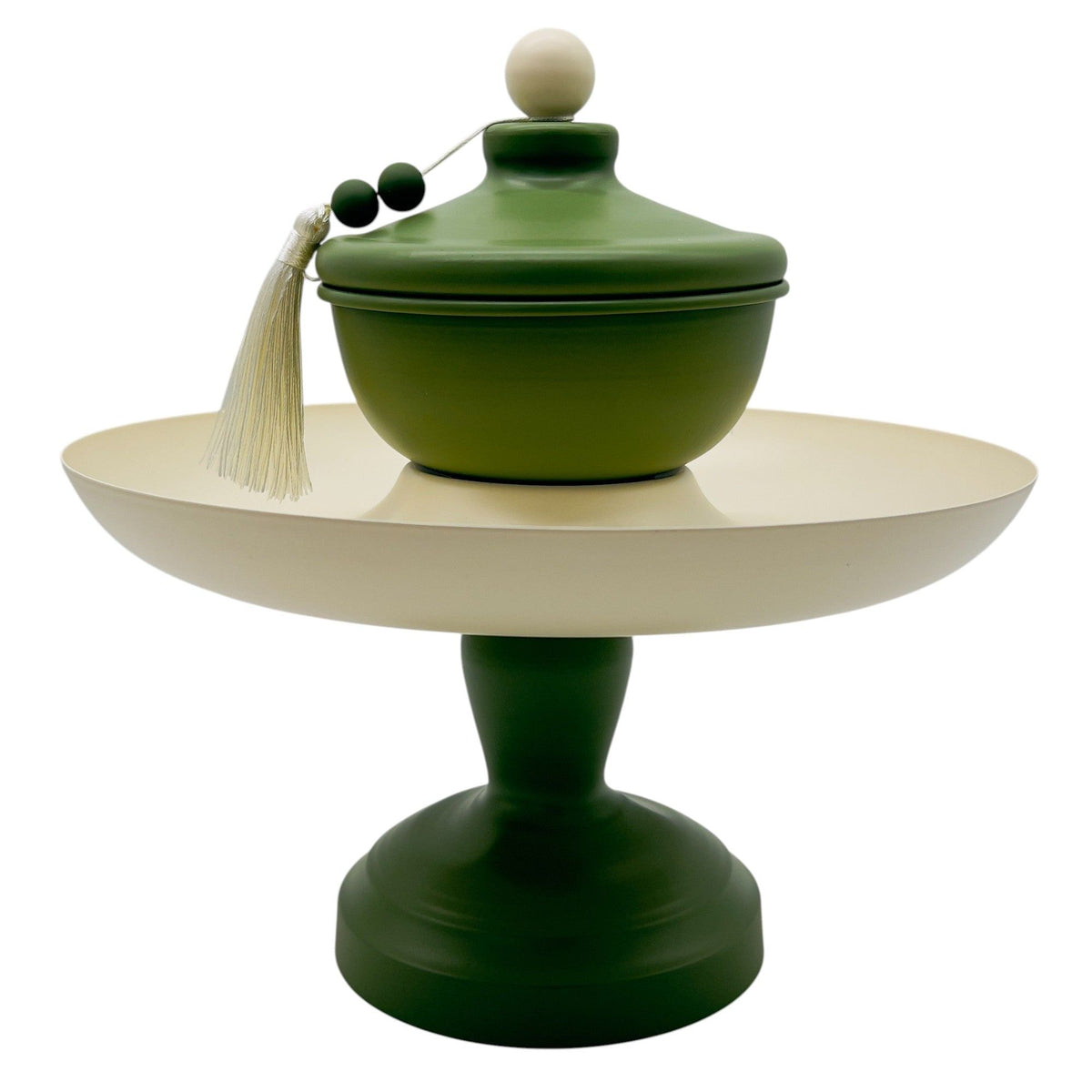 AKDC Metal Footed Candy Tray with Bowl 27cm*27cm, Ivory/Green - Al Kabayel Discount CentreAKDC Metal Footed Candy Tray with Bowl 27cm*27cm, Ivory/GreenServing TraysAKDCAl Kabayel Discount Centre