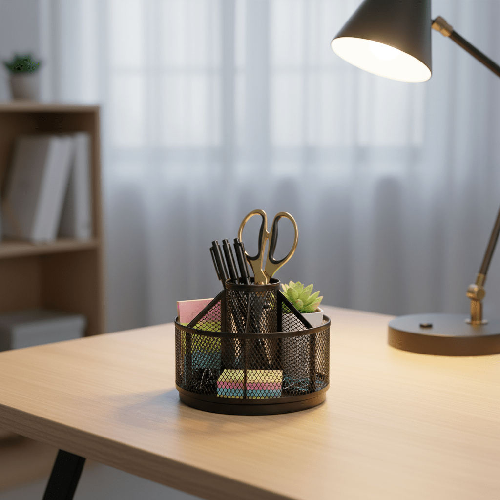 AKDC Metal Mesh Rotating Desk Organizer & Pen Holder – Black | 13 cm - Al Kabayel Discount CentreAKDC Metal Mesh Rotating Desk Organizer & Pen Holder – Black | 13 cmPen Holders & Desk OrganizersAKDCAl Kabayel Discount Centre