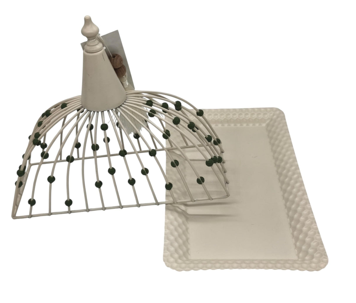 AKDC Metal Rectangular Tray with Lid 38cm*16cm*24cm, White with Green Beads - Al Kabayel Discount CentreAKDC Metal Rectangular Tray with Lid 38cm*16cm*24cm, White with Green BeadsServing TraysAKDCAl Kabayel Discount Centre