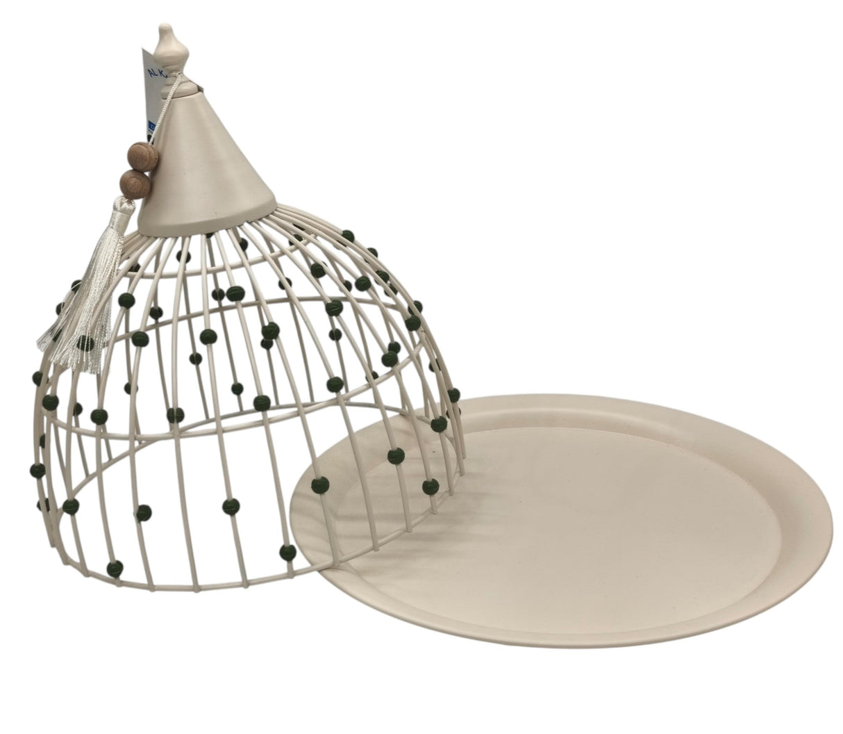 AKDC Metal Round Candy Tray with Lid 35cm*30cm, White with Green Beads - Al Kabayel Discount CentreAKDC Metal Round Candy Tray with Lid 35cm*30cm, White with Green BeadsServing TraysAKDCAl Kabayel Discount Centre
