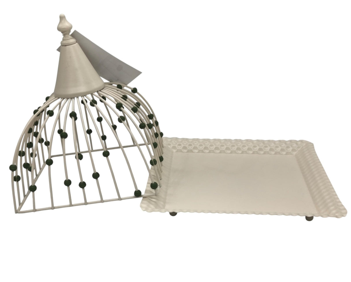 AKDC Metal Square Candy Tray with Lid 22cm*23cm, White with Green Beads - Al Kabayel Discount CentreAKDC Metal Square Candy Tray with Lid 22cm*23cm, White with Green BeadsServing TraysAKDCAl Kabayel Discount Centre