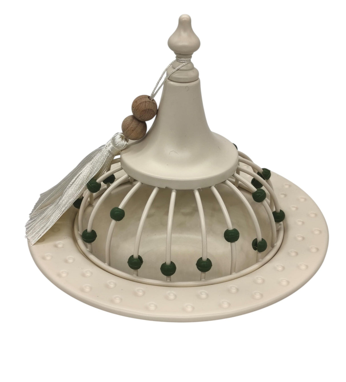 AKDC Metal Tajine with Lid 21cm*20cm, White with Green Beads - Al Kabayel Discount CentreAKDC Metal Tajine with Lid 21cm*20cm, White with Green BeadsBowlsAKDCAl Kabayel Discount Centre