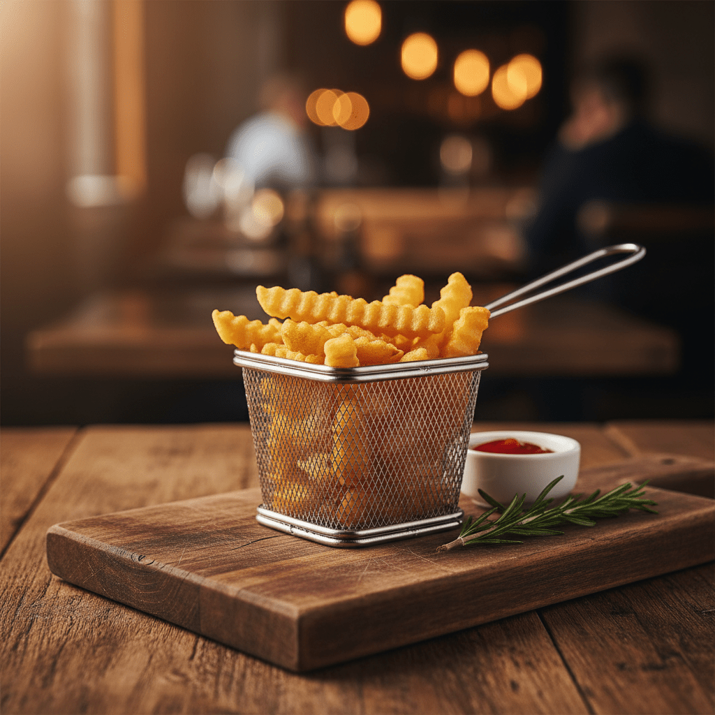 AKDC Mini Stainless Steel Mesh Fries Basket (22×10×6 cm) - Al Kabayel Discount CentreAKDC Mini Stainless Steel Mesh Fries Basket (22×10×6 cm)Frying Pans & SkilletsAKDCAl Kabayel Discount Centre