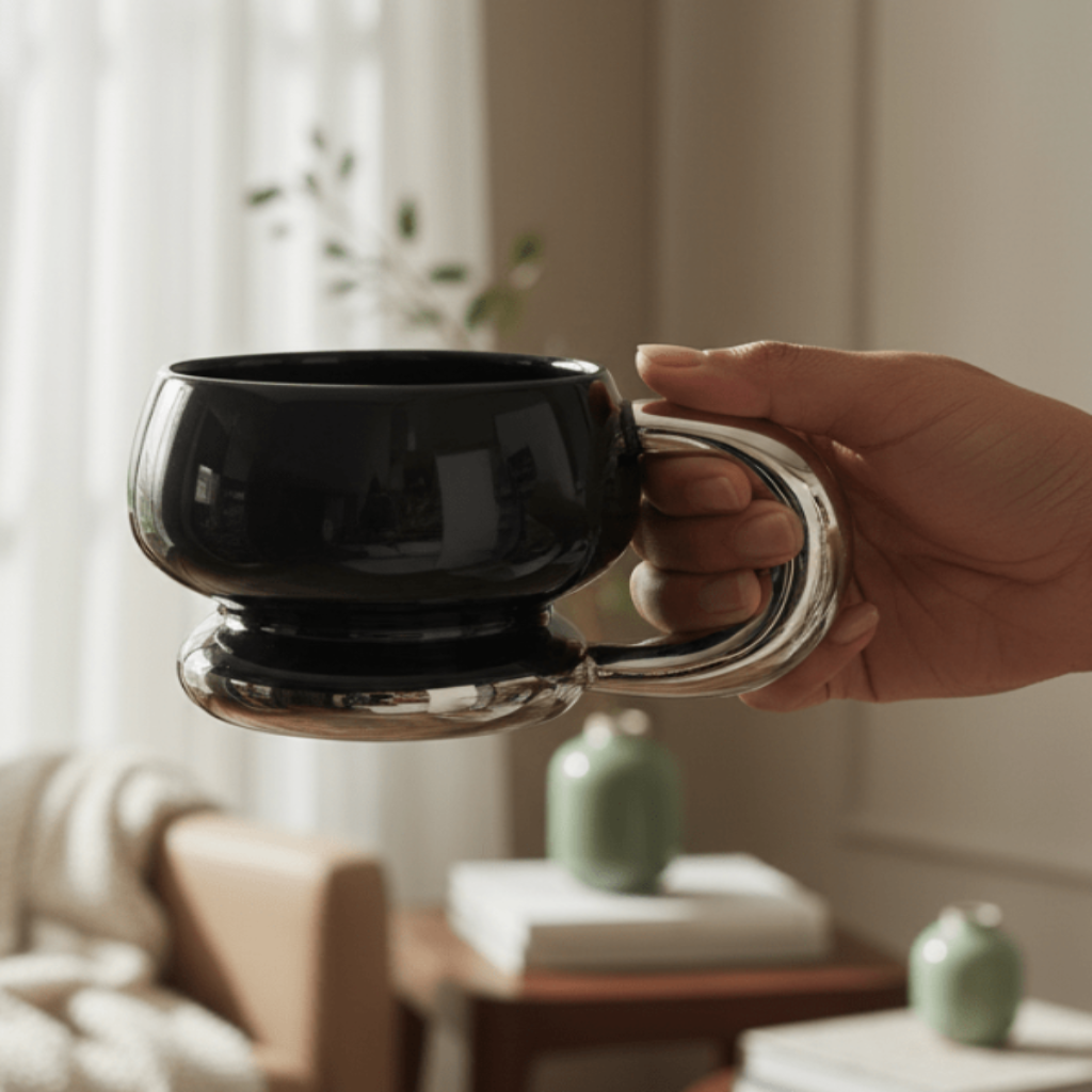 AKDC Minimalist Style Ceramic Mug 400 ml – Premium Silver and Black Solid Color Design Mug for Office, Home and Gifting - Al Kabayel Discount CentreAKDC Minimalist Style Ceramic Mug 400 ml – Premium Silver and Black Solid Color Design Mug for Office, Home and GiftingMugsAKDCAl Kabayel Discount Centre