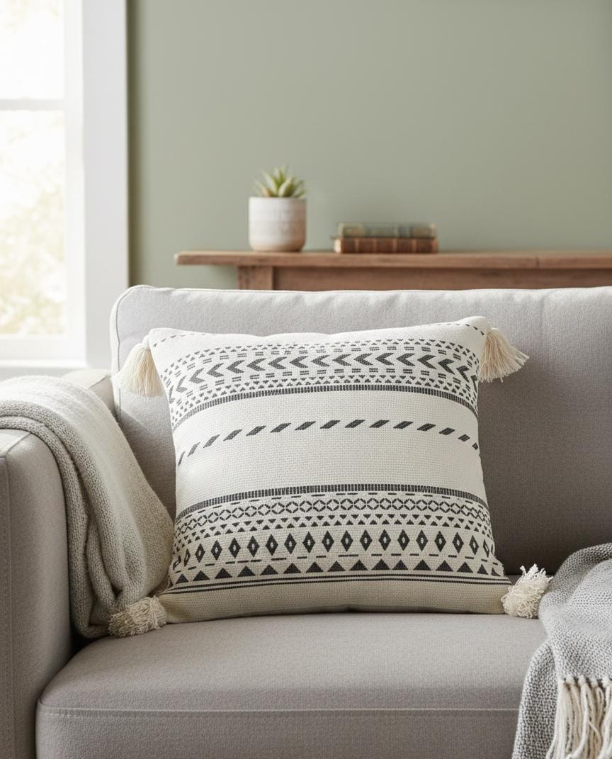 AKDC Modern Black & White Geometric Design Square Cushion – Premium Cotton Upholstery, 45×45 cm - Al Kabayel Discount CentreAKDC Modern Black & White Geometric Design Square Cushion – Premium Cotton Upholstery, 45×45 cmFloor Pillows & CushionsAKDCAl Kabayel Discount Centre