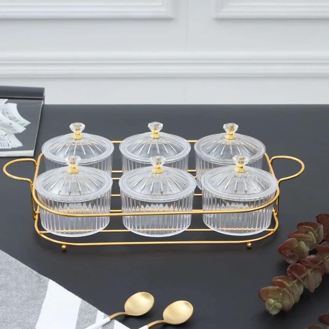 AKDC Nut and Candy Serving Tray, Set of 6, Storage Bowls Tray with Lid and Gold Plated Shelf, Snack Platter for Home Party, Light luxury Style Acrylic Serving Tray for Home Decoration (Set of 6) - Al Kabayel Discount CentreAKDC Nut and Candy Serving Tray, Set of 6, Storage Bowls Tray with Lid and Gold Plated Shelf, Snack Platter for Home Party, Light luxury Style Acrylic Serving Tray for Home Decoration (Set of 6)Al Kabayel Discount CenterAl Kabayel Discount Centre