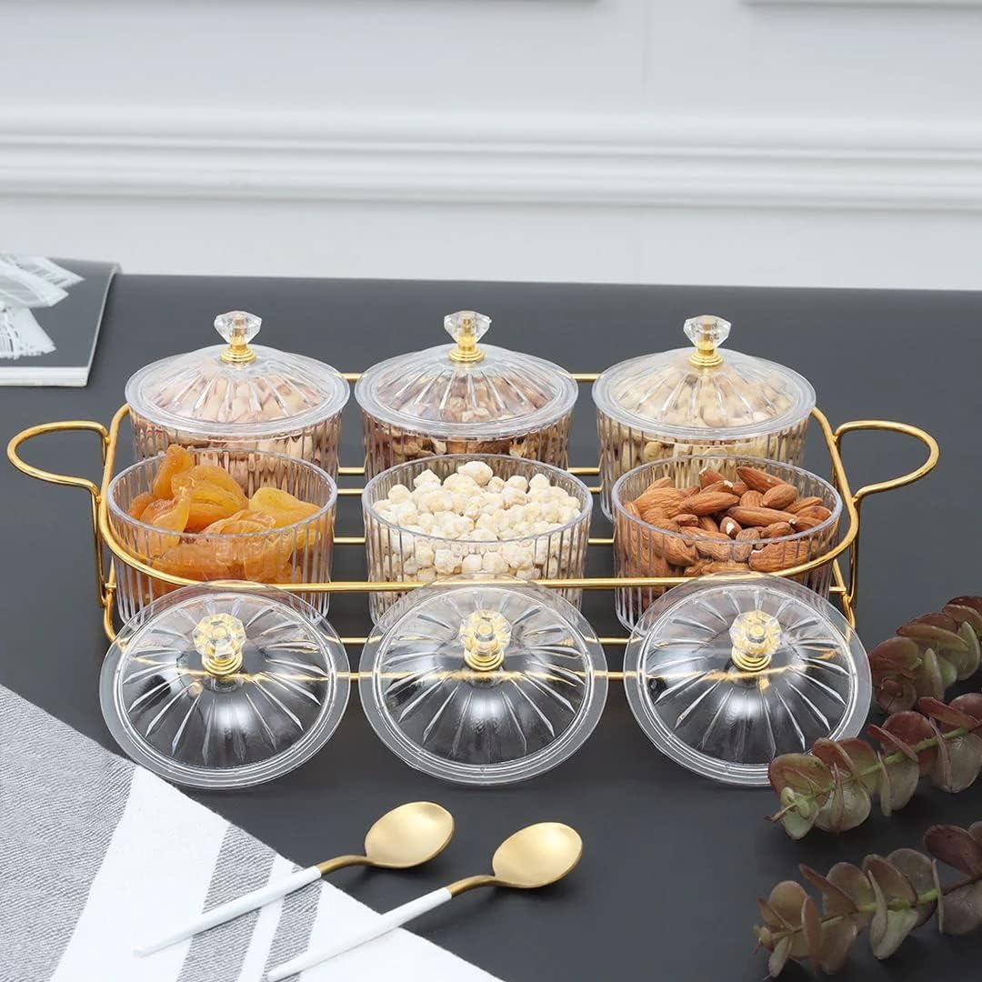 AKDC Nut and Candy Serving Tray, Set of 6, Storage Bowls Tray with Lid and Gold Plated Shelf, Snack Platter for Home Party, Light luxury Style Acrylic Serving Tray for Home Decoration (Set of 6) - Al Kabayel Discount CentreAKDC Nut and Candy Serving Tray, Set of 6, Storage Bowls Tray with Lid and Gold Plated Shelf, Snack Platter for Home Party, Light luxury Style Acrylic Serving Tray for Home Decoration (Set of 6)Al Kabayel Discount CenterAl Kabayel Discount Centre