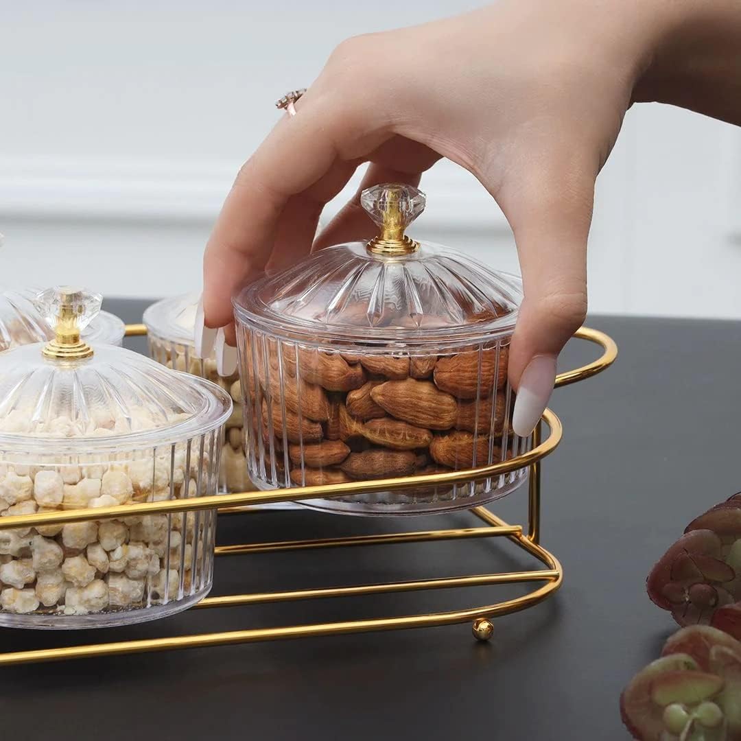 AKDC Nut and Candy Serving Tray, Set of 6, Storage Bowls Tray with Lid and Gold Plated Shelf, Snack Platter for Home Party, Light luxury Style Acrylic Serving Tray for Home Decoration (Set of 6) - Al Kabayel Discount CentreAKDC Nut and Candy Serving Tray, Set of 6, Storage Bowls Tray with Lid and Gold Plated Shelf, Snack Platter for Home Party, Light luxury Style Acrylic Serving Tray for Home Decoration (Set of 6)Al Kabayel Discount CenterAl Kabayel Discount Centre