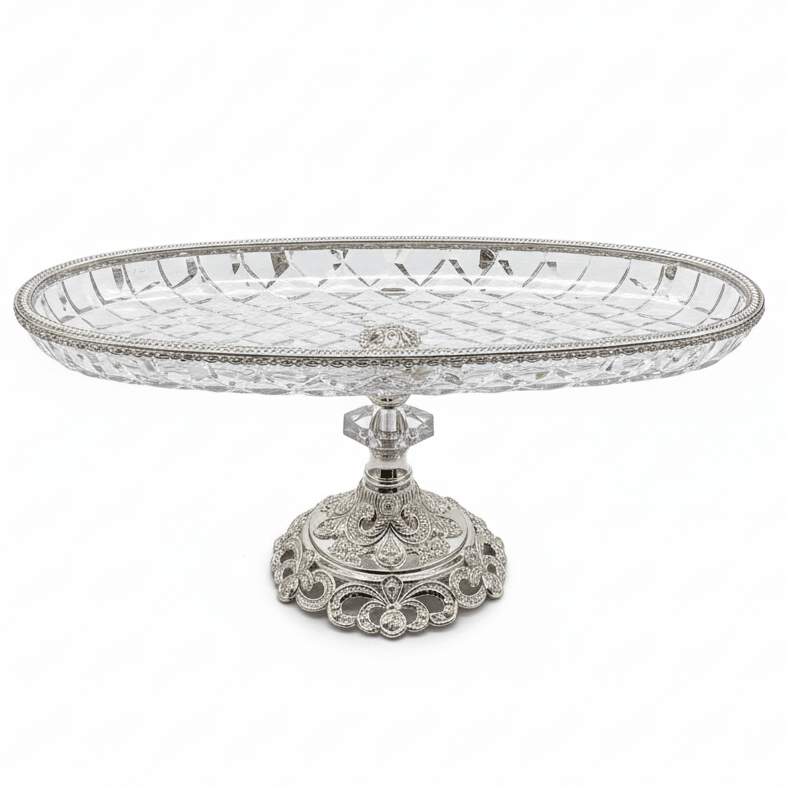 AKDC Oval Footed Silver Glass Serving Bowl 40×14 cm Premium Decorative Dish for Table Centerpiece - Al Kabayel Discount CentreAKDC Oval Footed Silver Glass Serving Bowl 40×14 cm Premium Decorative Dish for Table CenterpieceBowlsAKDCAl Kabayel Discount Centre