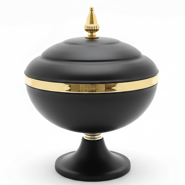 AKDC Oversized Decorative Candy Storage Jar with Lid – High - End Black and Gold Metal Design for Living Room, Dining Table and Festive Display, Size 27 × 21 cm - Al Kabayel Discount CentreAKDC Oversized Decorative Candy Storage Jar with Lid – High - End Black and Gold Metal Design for Living Room, Dining Table and Festive Display, Size 27 × 21 cmJars & Food SaversAKDCAl Kabayel Discount Centre