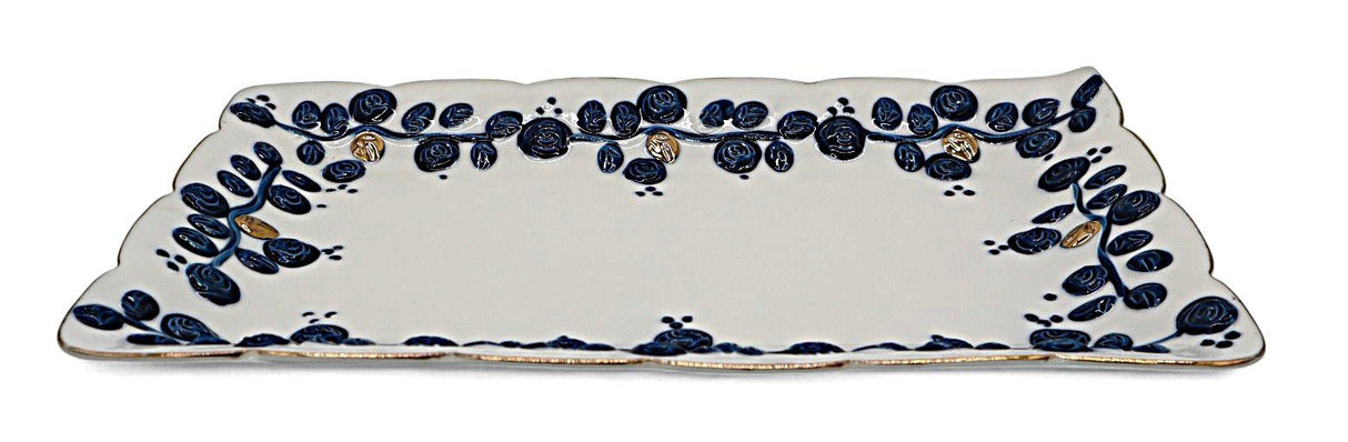 AKDC Porcelain Rectangle Tray 30×19cm – White with Blue & Gold Touch - Al Kabayel Discount CentreAKDC Porcelain Rectangle Tray 30×19cm – White with Blue & Gold TouchServing TraysAKDCAl Kabayel Discount Centre