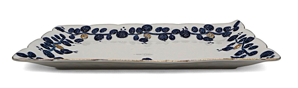 AKDC Porcelain Rectangle Tray 30×19cm – White with Blue & Gold Touch - Al Kabayel Discount CentreAKDC Porcelain Rectangle Tray 30×19cm – White with Blue & Gold TouchServing TraysAKDCAl Kabayel Discount Centre