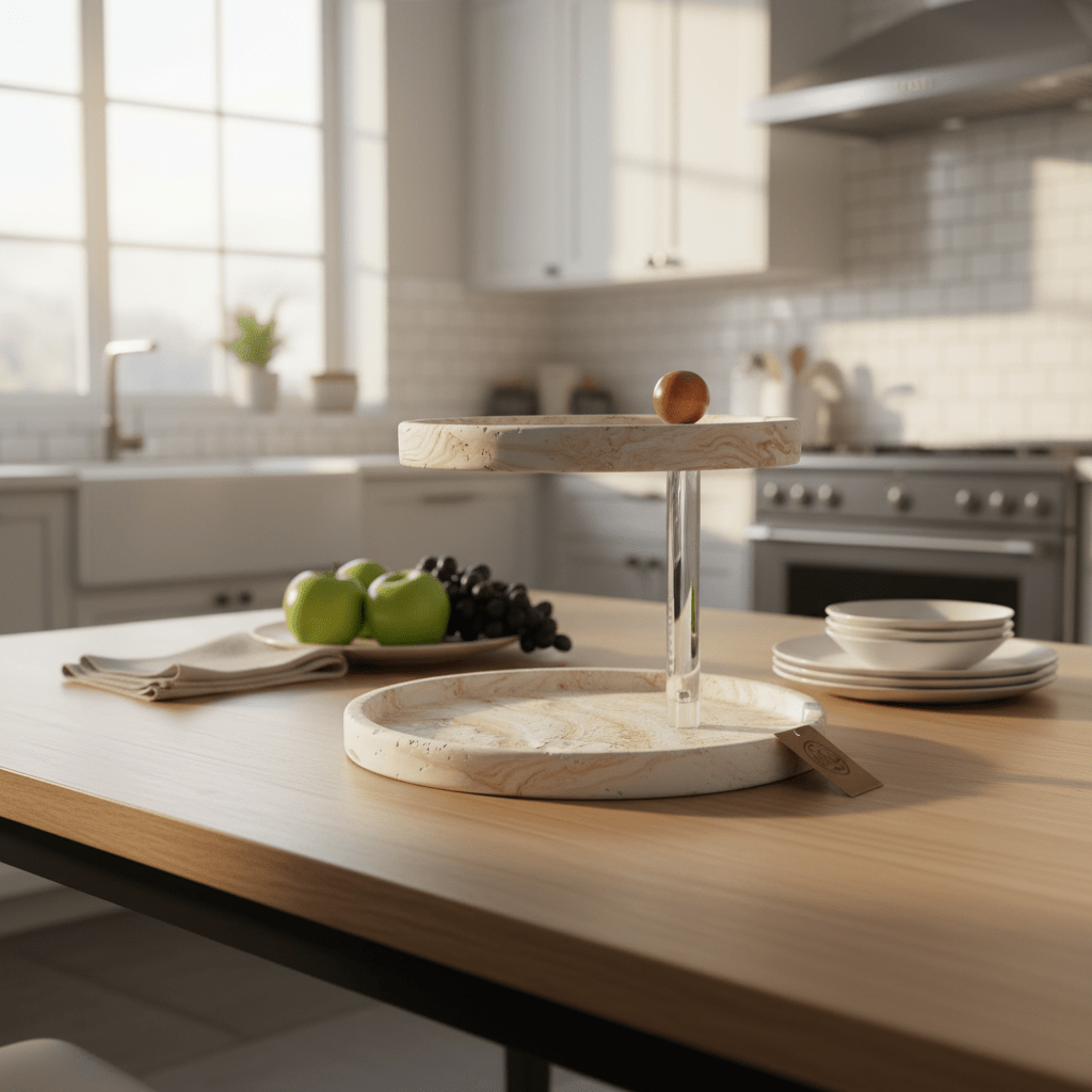 AKDC Premium 2 - Tier Round Cake Serving Stand – White Plaster of Paris with Luxurious Gold Finish (20 × 25 × 19 cm) - Al Kabayel Discount CentreAKDC Premium 2 - Tier Round Cake Serving Stand – White Plaster of Paris with Luxurious Gold Finish (20 × 25 × 19 cm)Serving TraysAKDCAl Kabayel Discount Centre