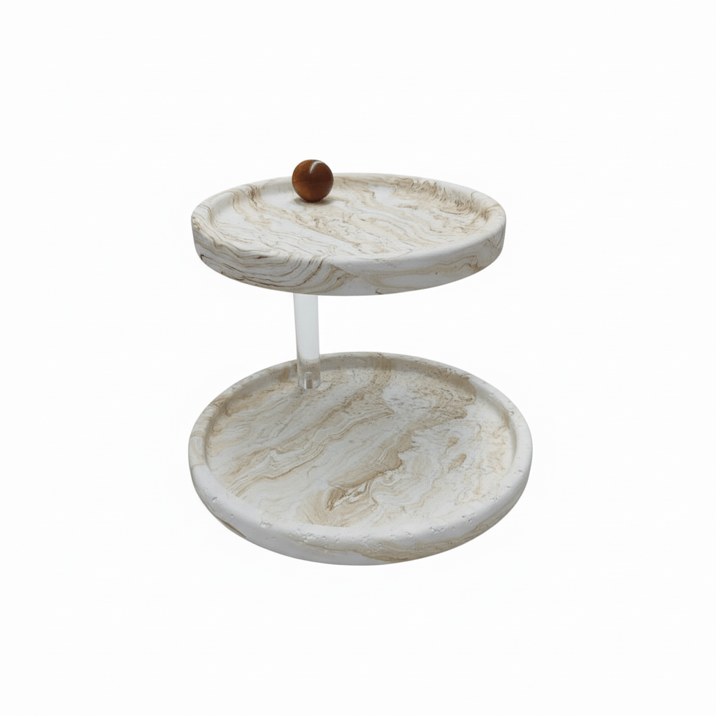 AKDC Premium 2 - Tier Round Cake Serving Stand – White Plaster of Paris with Luxurious Gold Finish (20 × 25 × 19 cm) - Al Kabayel Discount CentreAKDC Premium 2 - Tier Round Cake Serving Stand – White Plaster of Paris with Luxurious Gold Finish (20 × 25 × 19 cm)Serving TraysAKDCAl Kabayel Discount Centre