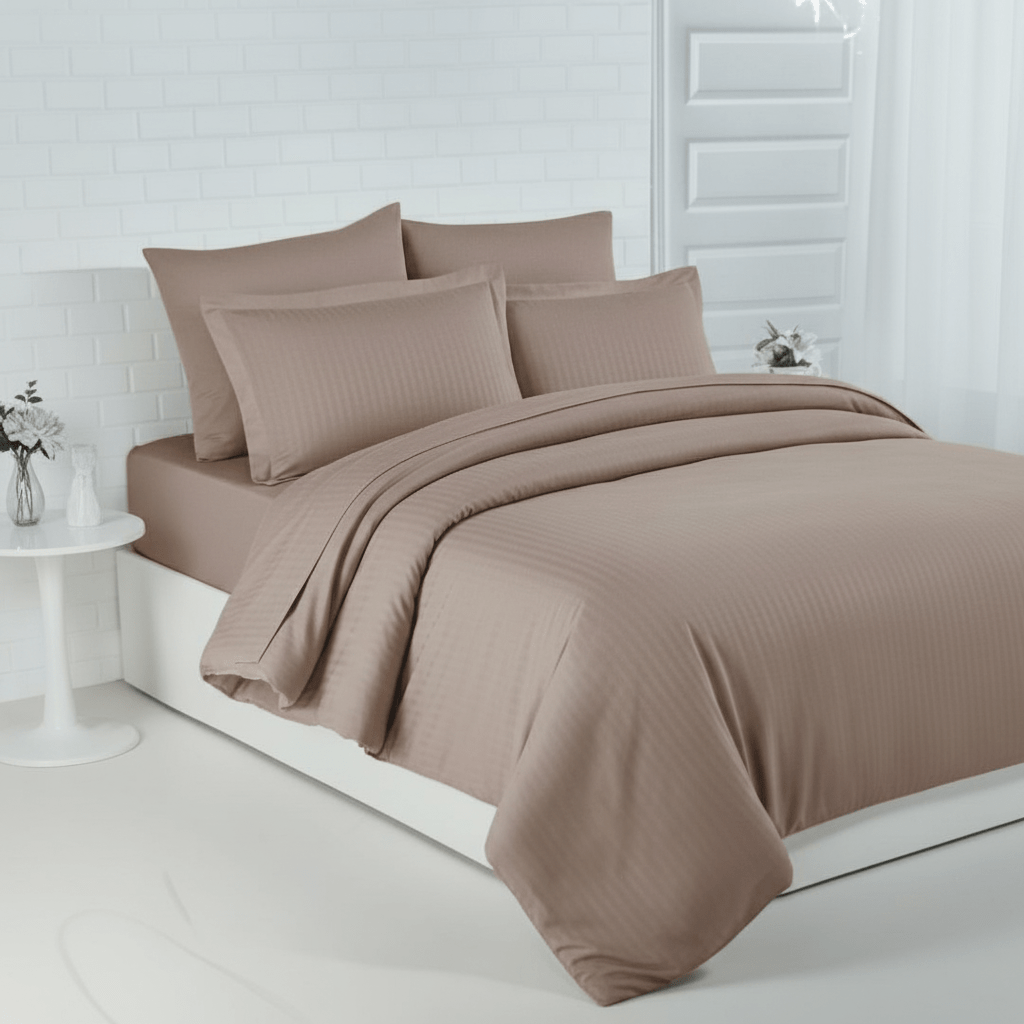 AKDC Premium 6 - Piece Brown Cotton Comforter Bedding Set – King Size 240×260 cm Comforter with Deep Fitted Sheet - Al Kabayel Discount CentreAKDC Premium 6 - Piece Brown Cotton Comforter Bedding Set – King Size 240×260 cm Comforter with Deep Fitted SheetBeddingAKDCAl Kabayel Discount Centre