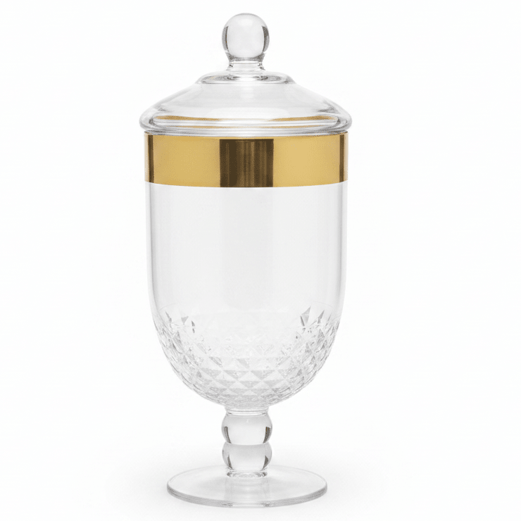 AKDC Premium Acrylic Footed Storage Canister with Decorative Gold Design and Secure Lid Clear Finish 22 × 13 cm - Al Kabayel Discount CentreAKDC Premium Acrylic Footed Storage Canister with Decorative Gold Design and Secure Lid Clear Finish 22 × 13 cmJars & Food SaversAKDCAl Kabayel Discount Centre