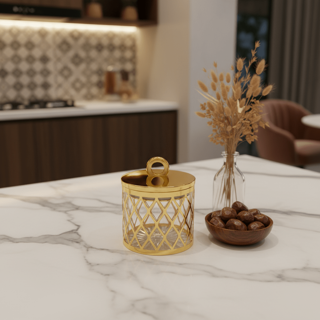 AKDC Premium Acrylic Storage Canister with Decorative Gold Design and Lid Compact Container 700 ml Capacity - Al Kabayel Discount CentreAKDC Premium Acrylic Storage Canister with Decorative Gold Design and Lid Compact Container 700 ml CapacityJars & Food SaversAKDCAl Kabayel Discount Centre